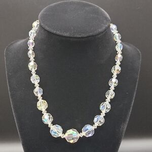 Vtg Aurora Borealis AB Swarovski  Crystal Faceted Beaded Choker Petite Necklace